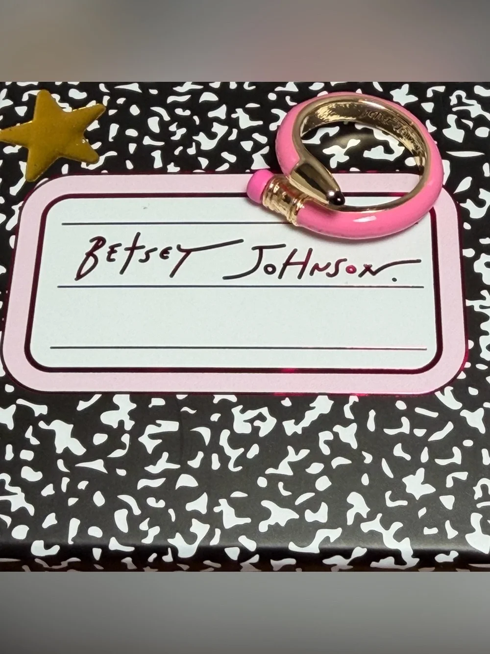 NWT Betsey Johnson Back to School Pink & Gold Pencil Charm Ring